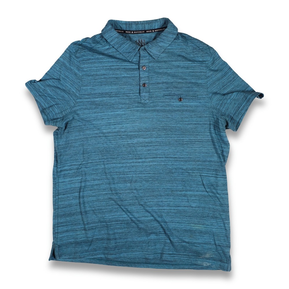 Rock & Republic Polo Shirt Mens XL Blue Good Space Dye Short Sleeve Pocket